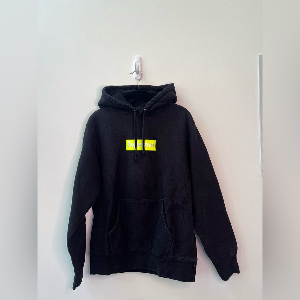 Supreme Black Hoodie with Neon Yellow Accent - Picture 3 of 6